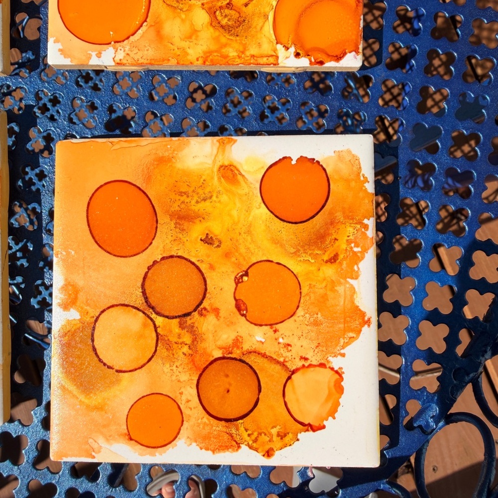 Orange Abstract Coasters Set - Picture 7 of 7